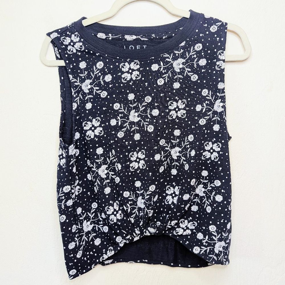 LOFT Floral Front Tie Knot Tank Top Size Medium
